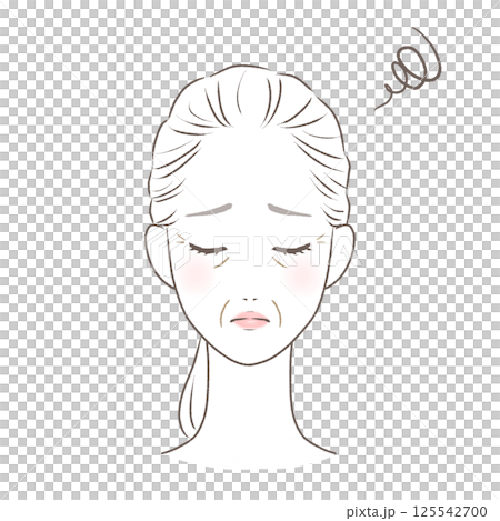 Middle-aged woman with tied hair who is worried about facial wrinkles Line drawing 125542700