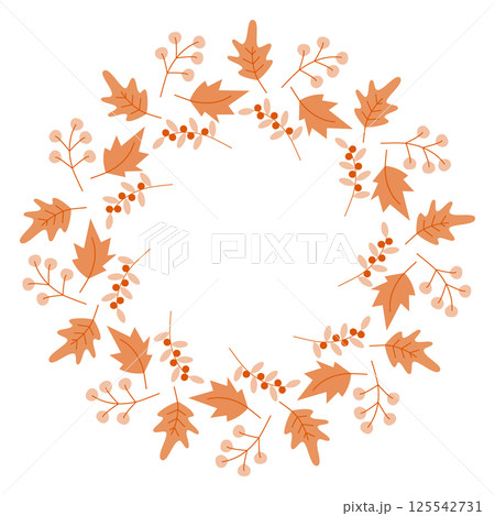 Freehand Autumn leaves and berry twigs Circle Frame border Trendy Monochrome Copyspace Template idea Freehand Autumn leaves and berry twigs Circle Frame border Trendy Monochrome Copyspace Template idea 125542731