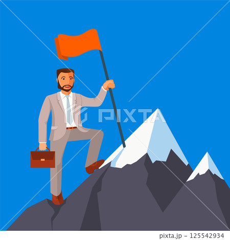 Business achievement, businessman attains success and reaches his aims 125542934