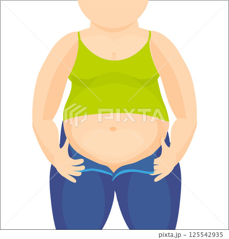 Abdomen fat, overweight woman with a big belly. Vector illustration 125542935