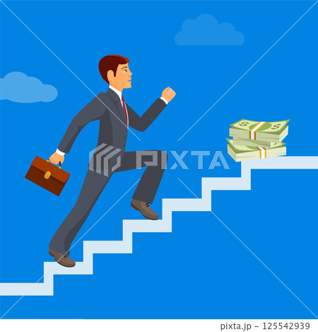 Business achievement, businessman attains success and reaches his aims Business achievement, businessman attains success and reaches his aims 125542939