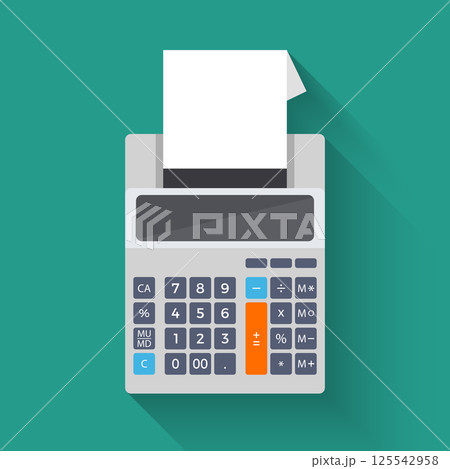 Adding counting machine, vector flat illustration of calculator Adding counting machine, vector flat illustration of calculator 125542958