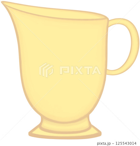 Lovely colors and style of yellow ceramic jar of milk or coffee or tea. 125543014