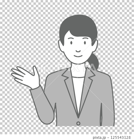 スーツを着た女性が「こちらです」と案内しているイラスト 125543128