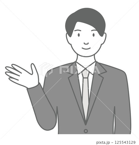スーツを着た男性が「こちらです」と案内しているイラスト 125543129