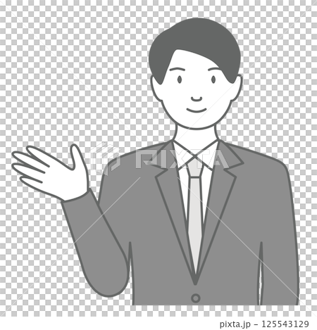 スーツを着た男性が「こちらです」と案内しているイラスト 125543129