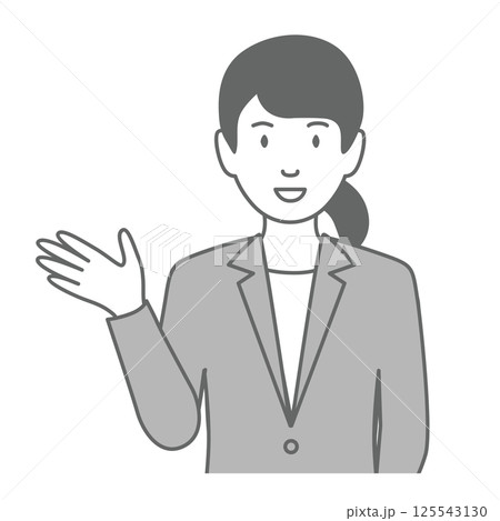 スーツを着た女性が「こちらです」と案内しているイラスト 125543130