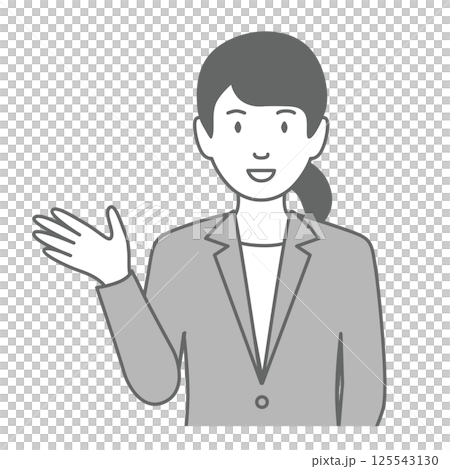 スーツを着た女性が「こちらです」と案内しているイラスト 125543130