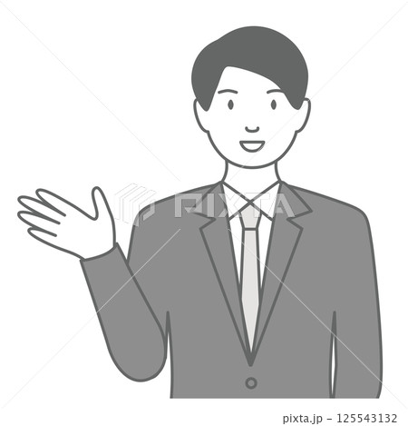 スーツを着た男性が「こちらです」と案内しているイラスト 125543132