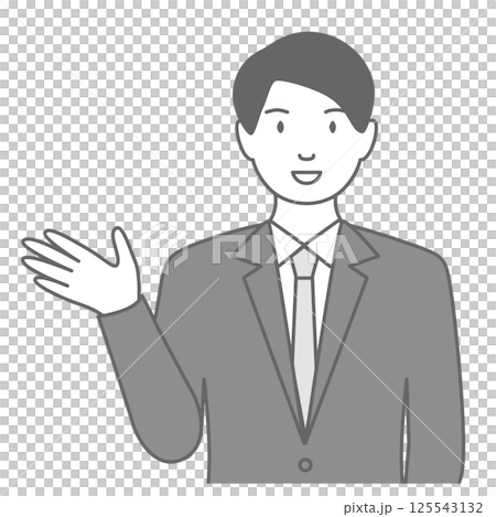 スーツを着た男性が「こちらです」と案内しているイラスト 125543132