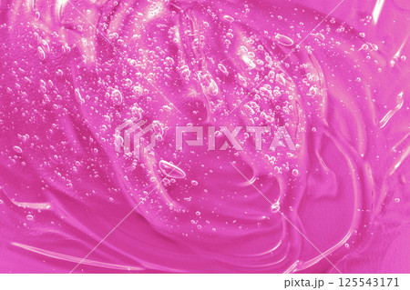 Gel serum liquid cosmetics, cream with collagen sample. Hyaluronic acid with retinol and ceramide swatch. Pink toner smear smudge texture. Jelly cleanser cosmetic product. 125543171