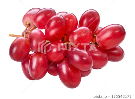 Red ripe grape cluster isolated on white background. Purple fresh grape bunch, autumn composition. Macro, studio shot, front view. Red ripe grape cluster isolated on white background. Purple fresh grape bunch, autumn composition. Macro, studio shot, front view. 125543175