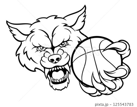 Wolf Holding Basketball Ball Sports Mascot Wolf Holding Basketball Ball Sports Mascot 125543783