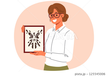 Rorschach test in hands of woman psychotherapist, want to find out psychological state patient Rorschach test in hands of woman psychotherapist, want to find out psychological state patient 125545006