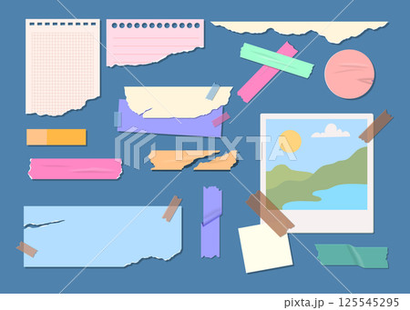 Cartoon Color Different Torn Paper and Photography for Collage Set Concept Flat Design Style. Vector illustration 125545295