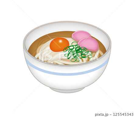 新鮮な卵が乗った月見うどん 新鮮な卵が乗った月見うどん 125545343