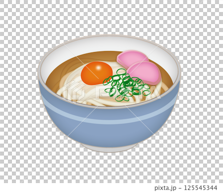 新鮮な生卵が乗った月見うどん 125545344
