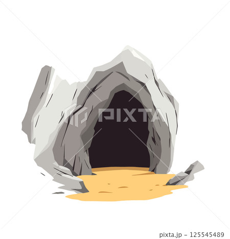Vsai stone cave entrance with sand and rocks leading into darkness 125545489