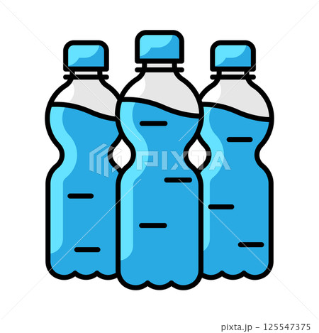 Plastic bottles with water icon. Aqua or liquid thin line illustration. 125547375