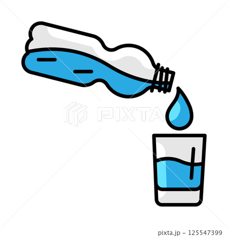 Bottle with water glass icon. Aqua or liquid thin line illustration. 125547399