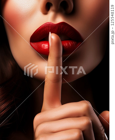 Beautiful Woman Doing Expression with Finger on Lips Silent Shh Gesture - Generative Ai 125548119