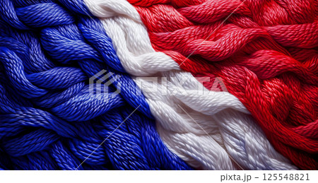 Close-up of a Wavy Fabric Background with the Colors of the French Flag - Generative Ai 125548821
