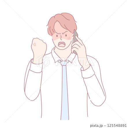 A frustrated businessman on the phone displays emotions of anger and disappointment 125548891