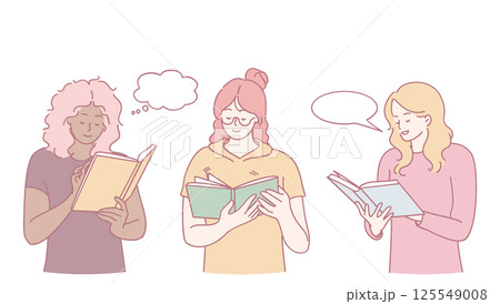 Diverse Women Engaged in the Joy of Reading Varied and Interesting Books Together in Harmony 125549008