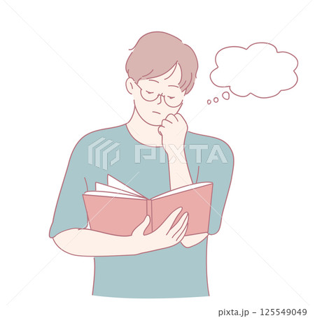 A reader with a captivating book and a thought bubble, symbolizing deep thinking and reflection A reader with a captivating book and a thought bubble, symbolizing deep thinking and reflection 125549049