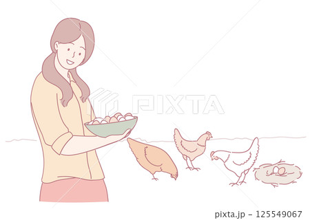 Experience the delightful process of harvesting fresh eggs laid by happy chickens on a farm Experience the delightful process of harvesting fresh eggs laid by happy chickens on a farm 125549067
