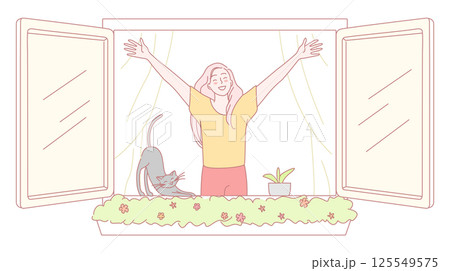 A Joyful and Blissful Morning with My Beloved Pet Sitting by the Window, Enjoying Life 125549575