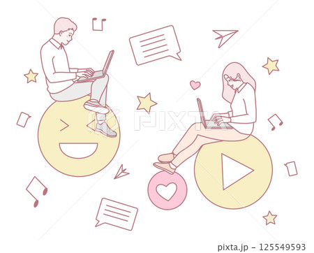 Exploring Creative Digital Communication with Vibrant Emojis and Engaging Media Icons 125549593
