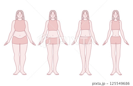 An illustration showcasing diverse female body shapes to promote wellness and fitness An illustration showcasing diverse female body shapes to promote wellness and fitness 125549686