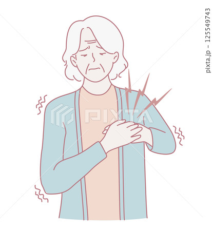 An Illustration Portraying an Elderly Person Who is Experiencing Pain in Their Shoulder Area 125549743