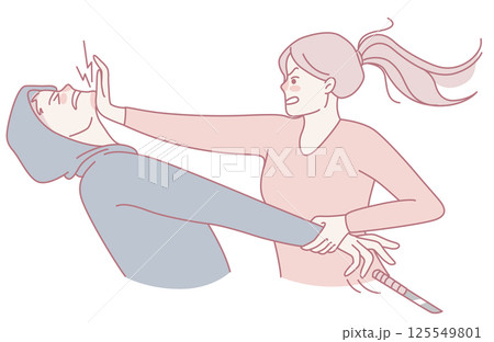 SelfDefense Scene Fearlessly Overcoming an Assailant with Unyielding Courage and Strength 125549801
