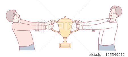 Competition and Rivalry Two Individual Competitors Engaged in a Struggle for a Trophy 125549912