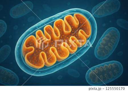 Microscopic illustration of mitochondria organelle, the energy structure of cell biology 125550170