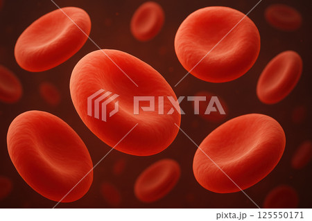 Microscopic view of red blood cells in blood vessel 125550171