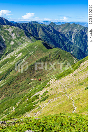 荒川岳から見る荒川小屋と大聖寺平 南アルプス 悪沢岳と荒川岳登山 荒川岳から見る荒川小屋と大聖寺平 南アルプス 悪沢岳と荒川岳登山 125550219