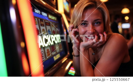 ジャックポットに驚くエレガントな女性【Generative AI】 125550667