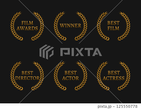 Film academy awards winners and best nominee gold wreaths on black background. 125550778