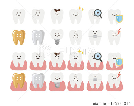 表情があるいろいろな歯のアイコンセット 125551014