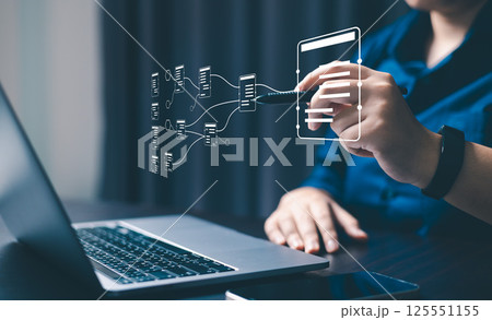 Online document management has become essential for corporate offices, In the digital age, person uses computer technology to streamline business operations. document, online, technology, management. 125551155