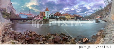Historic Center and Vltava River in Cesky Krumlov Czech Republic Historic Center and Vltava River in Cesky Krumlov Czech Republic 125551201