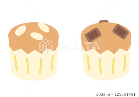 アーモンドとチョコレートが乗ったかわいいカップケーキのイラスト アーモンドとチョコレートが乗ったかわいいカップケーキのイラスト 125551451
