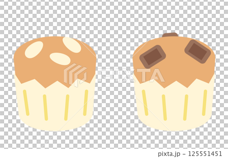 アーモンドとチョコレートが乗ったかわいいカップケーキのイラスト アーモンドとチョコレートが乗ったかわいいカップケーキのイラスト 125551451