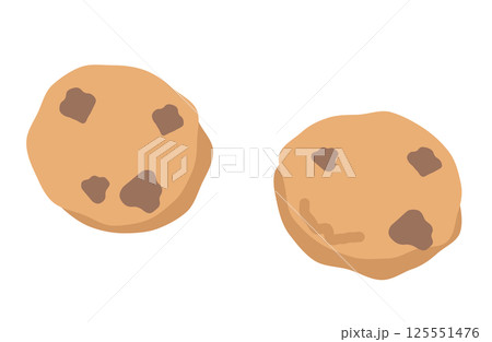 サクサクのチョコチップクッキーのかわいいイラスト 125551476