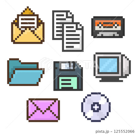 Retro Pixel Office Icons Set 125552066