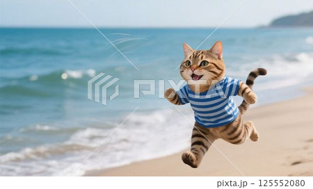 電車に乗って初めて海に旅行に行く猫 電車に乗って初めて海に旅行に行く猫 125552080