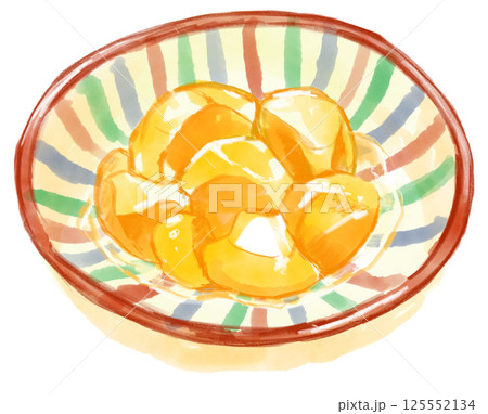 美味しそうなツヤツヤした栗の甘露煮の手描き水彩イラスト 125552134
